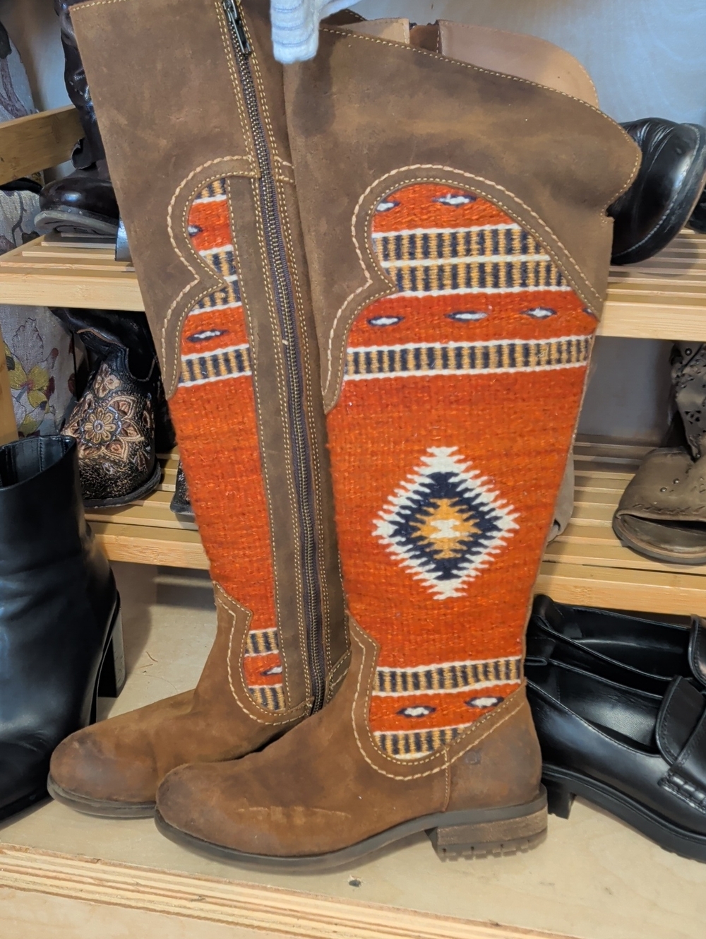 Born Women's Leather Aztec NWOT Lucero Tall Knit Bohemian Boots 37/38